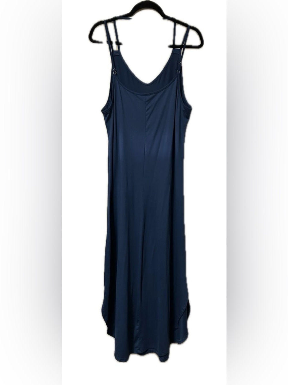 Women's L Blue Solid V-Neck Strappy Sleeveless Maxi Slip Dress Polyester - Picture 5 of 10